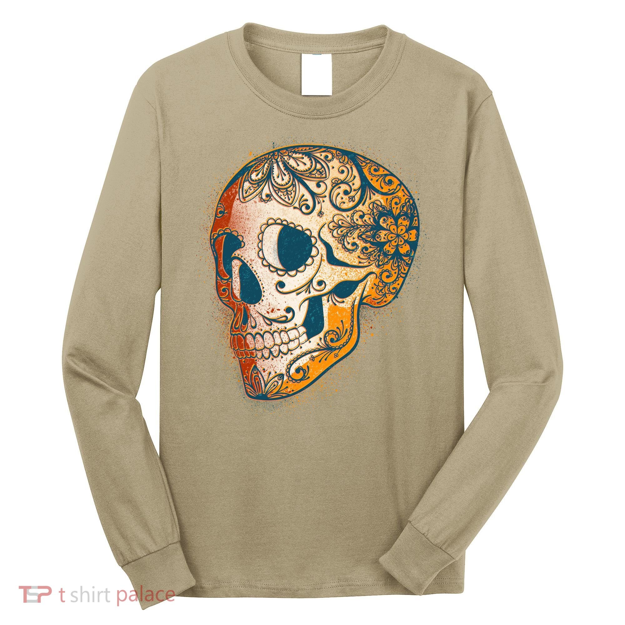 Day Of The Dead Grunge Sugar Skull Long Sleeve Shirt