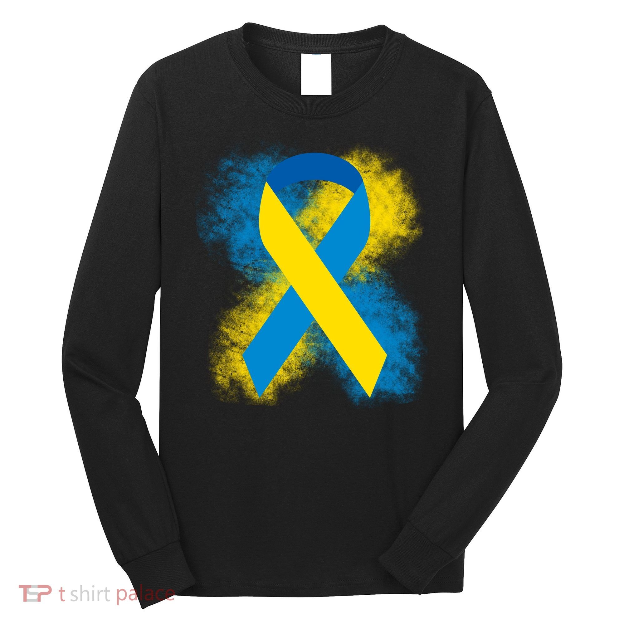 Down Syndrome Awareness Blue & Yellow Ribbon Long Sleeve Shirt