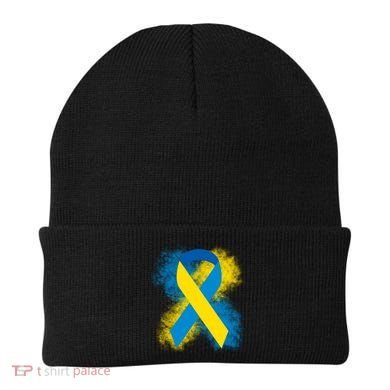 Down Syndrome Awareness Blue & Yellow Ribbon Beanie