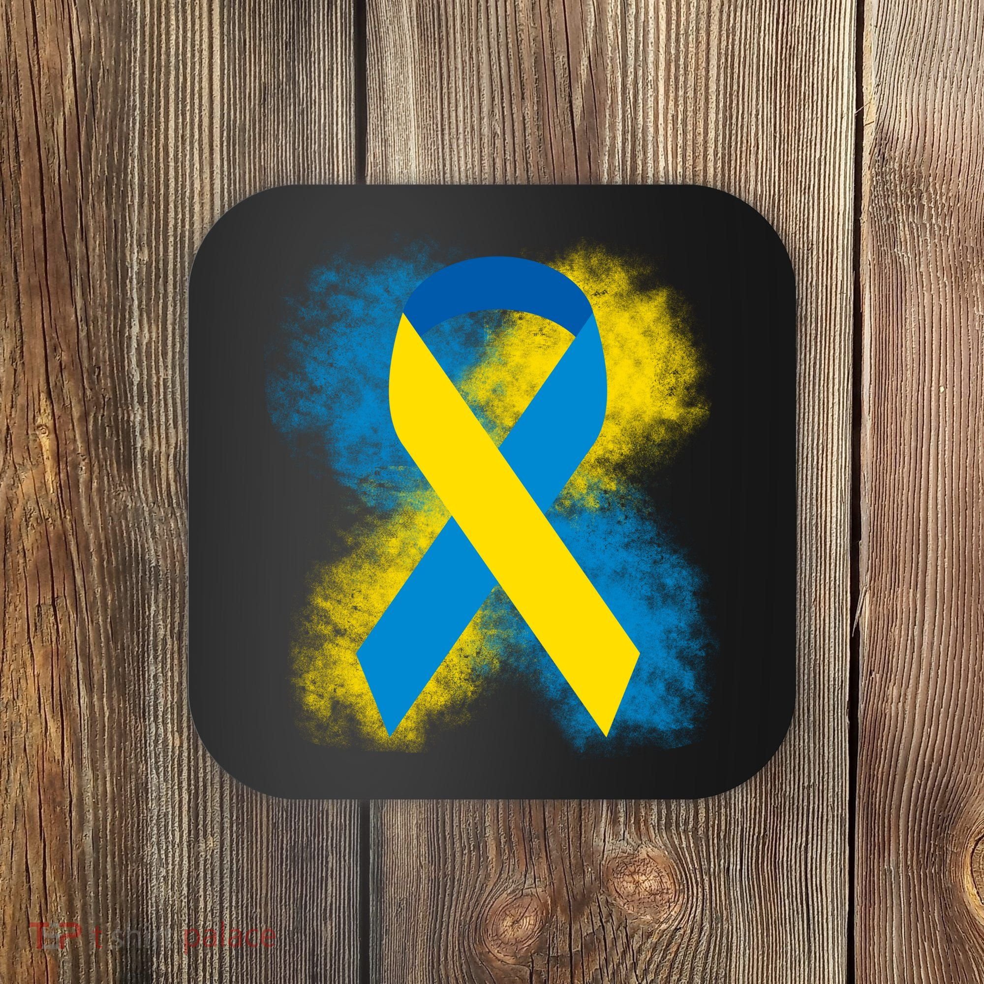 Down Syndrome Awareness Blue & Yellow Ribbon Coaster