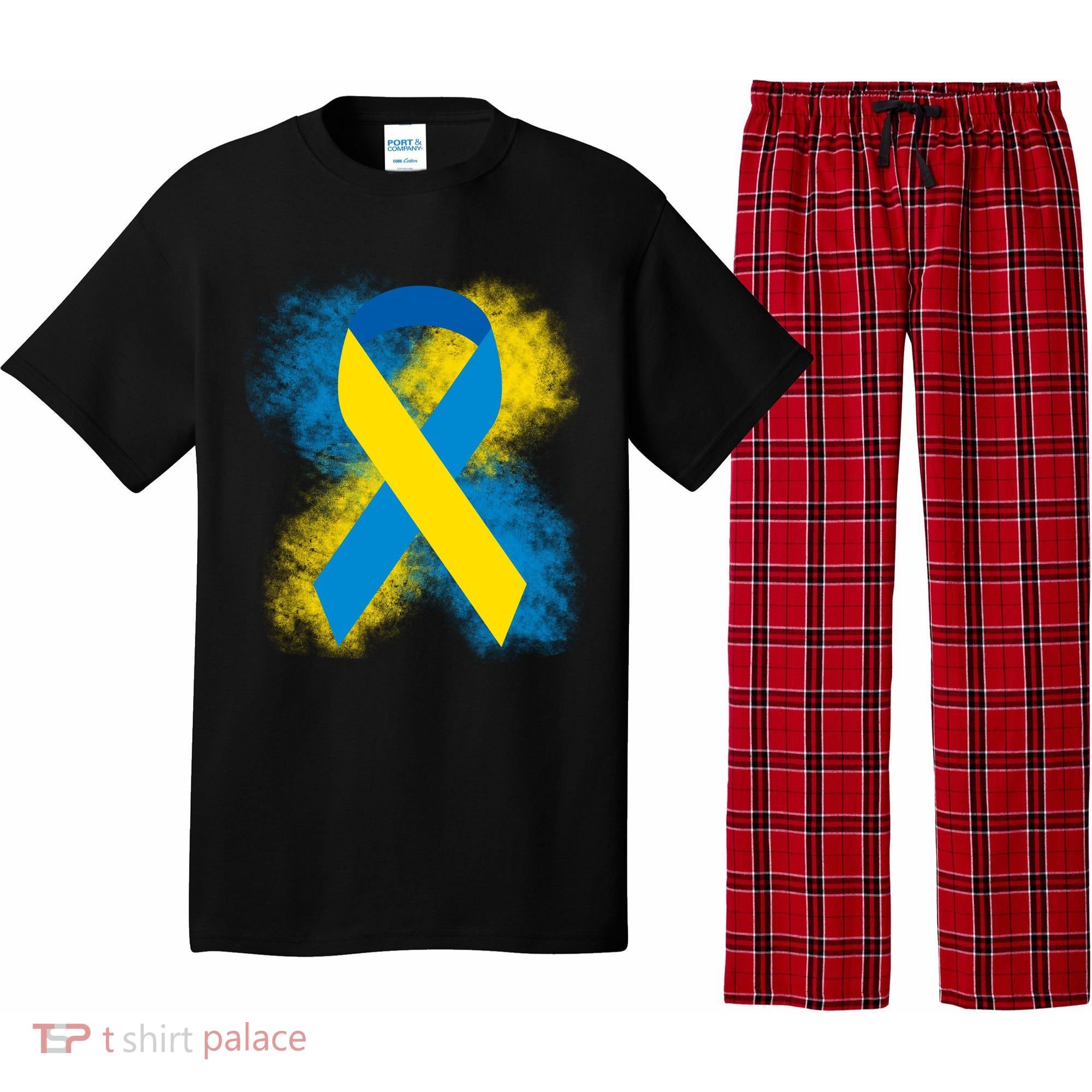 Down Syndrome Awareness Blue & Yellow Ribbon Pajama Set