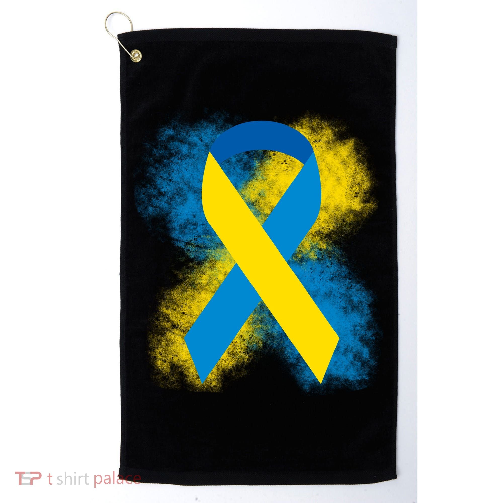 Down Syndrome Awareness Blue & Yellow Ribbon Golf Towel