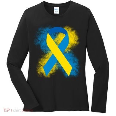 Down Syndrome Awareness Blue & Yellow Ribbon Women's Long Sleeve Shirt