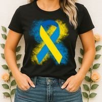Down Syndrome Awareness Blue & Yellow Ribbon Women's T-Shirt thumb 2