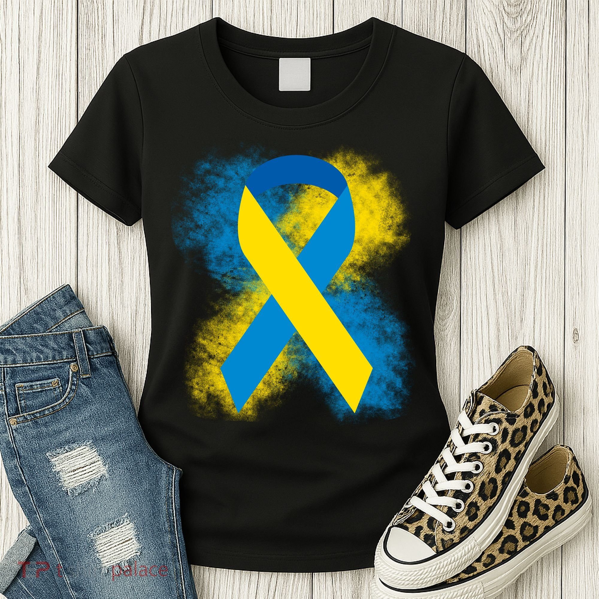 Down Syndrome Awareness Blue & Yellow Ribbon Women's T-Shirt