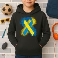 Down Syndrome Awareness Blue & Yellow Ribbon Kids Hoodie thumb 2