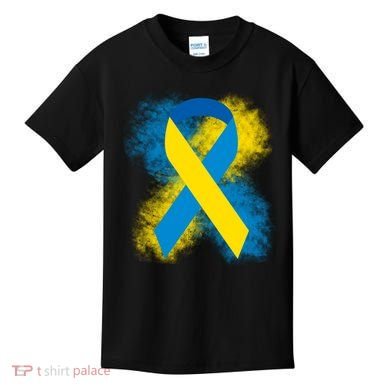 Down Syndrome Awareness Blue & Yellow Ribbon Kids T-Shirt