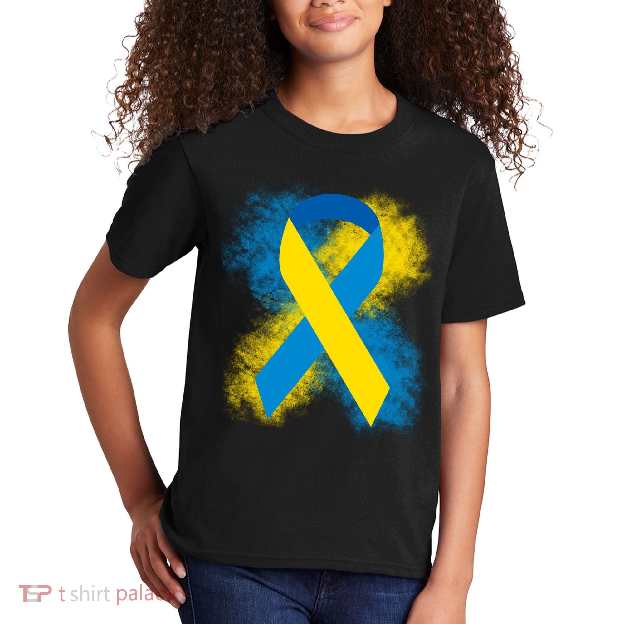 Down Syndrome Awareness Blue & Yellow Ribbon Kids T-Shirt