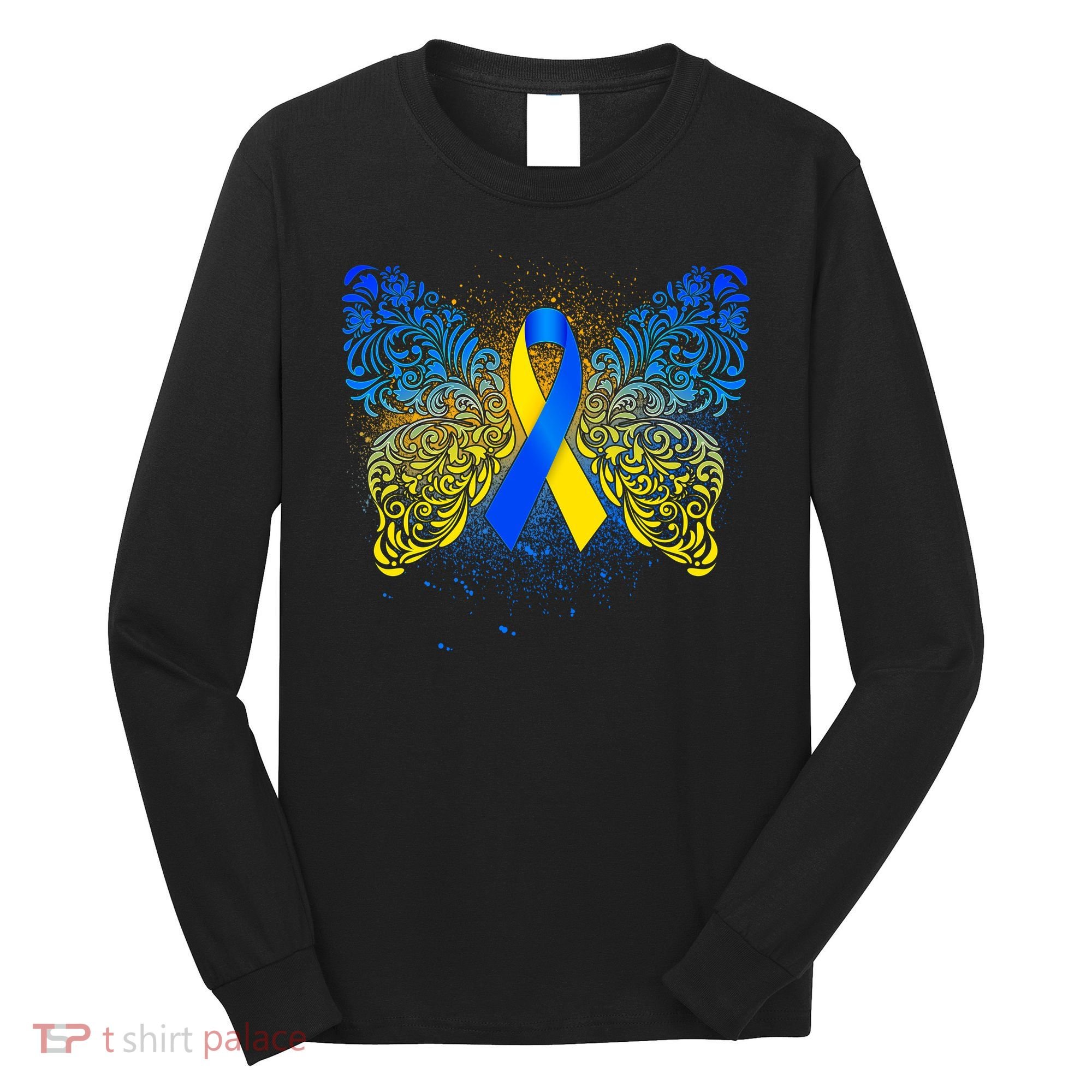 Down Syndrome Awareness Butterfly Ribbon Long Sleeve Shirt