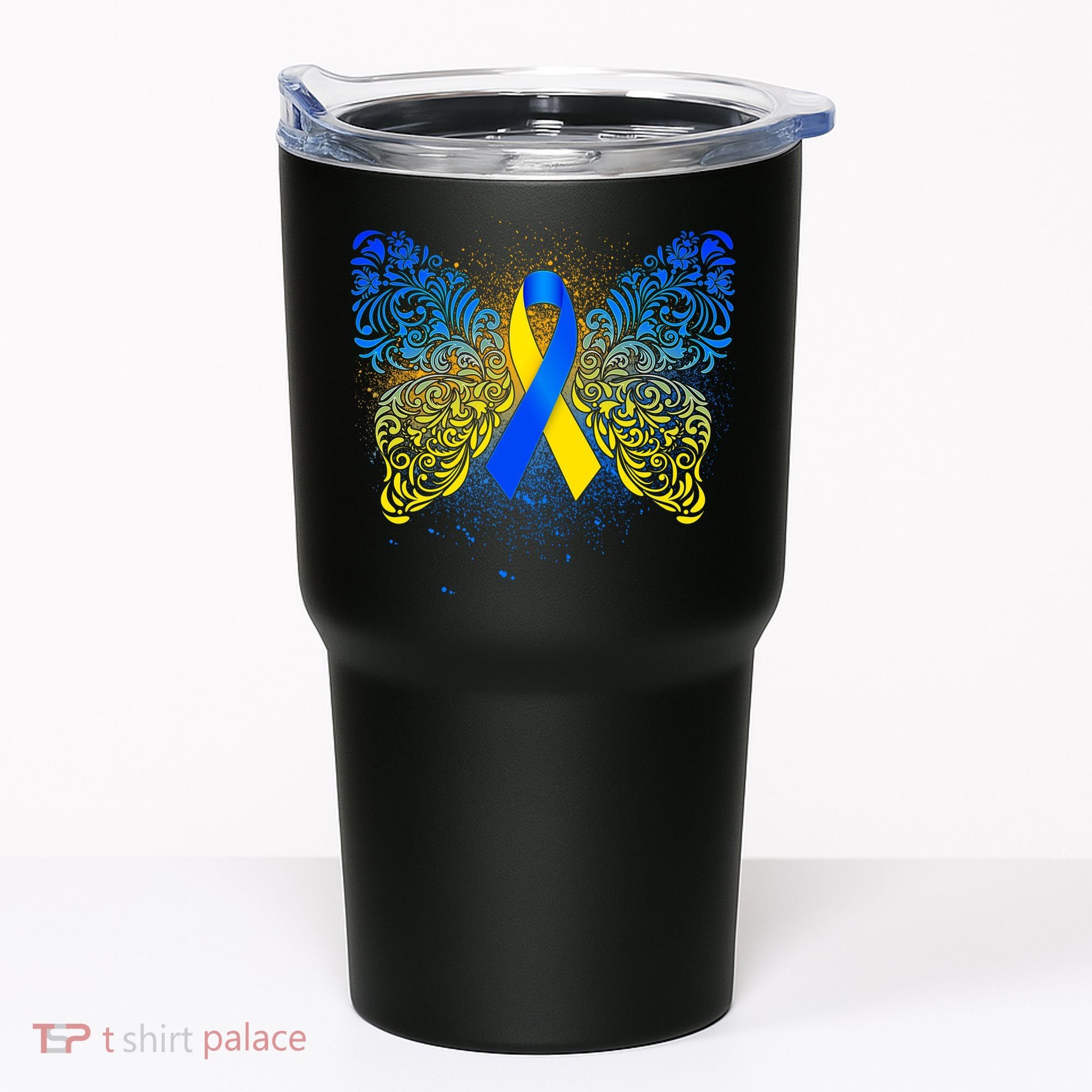 Down Syndrome Awareness Butterfly Ribbon Tumbler