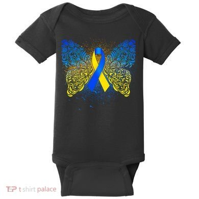 Down Syndrome Awareness Butterfly Ribbon Baby Bodysuit