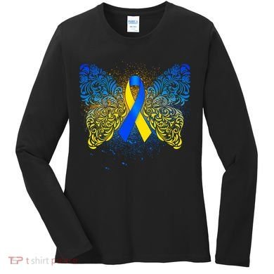 Down Syndrome Awareness Butterfly Ribbon Women's Long Sleeve Shirt