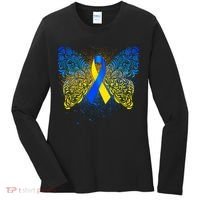 Down Syndrome Awareness Butterfly Ribbon Women's Long Sleeve Shirt thumb 0