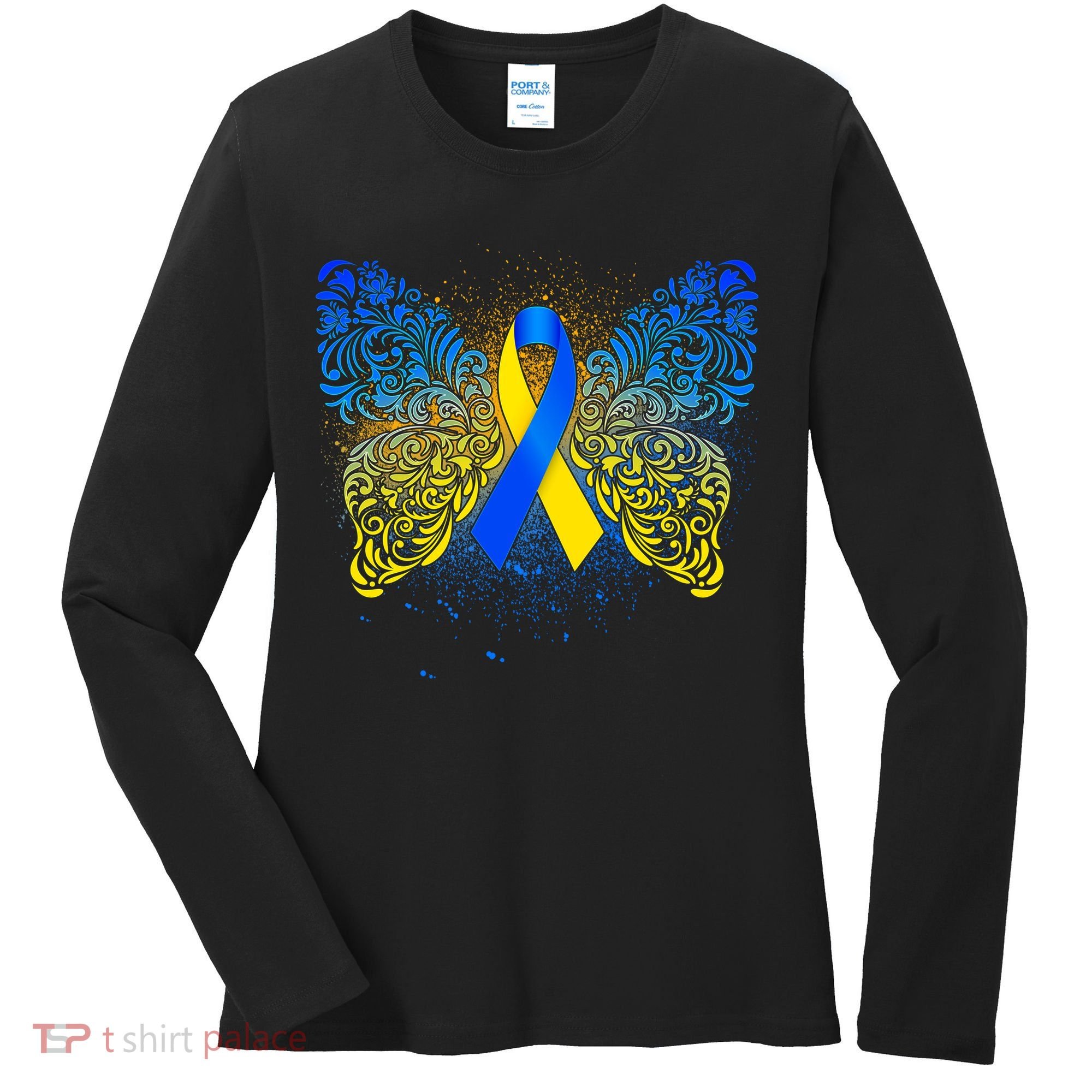 Down Syndrome Awareness Butterfly Ribbon Women's Long Sleeve Shirt