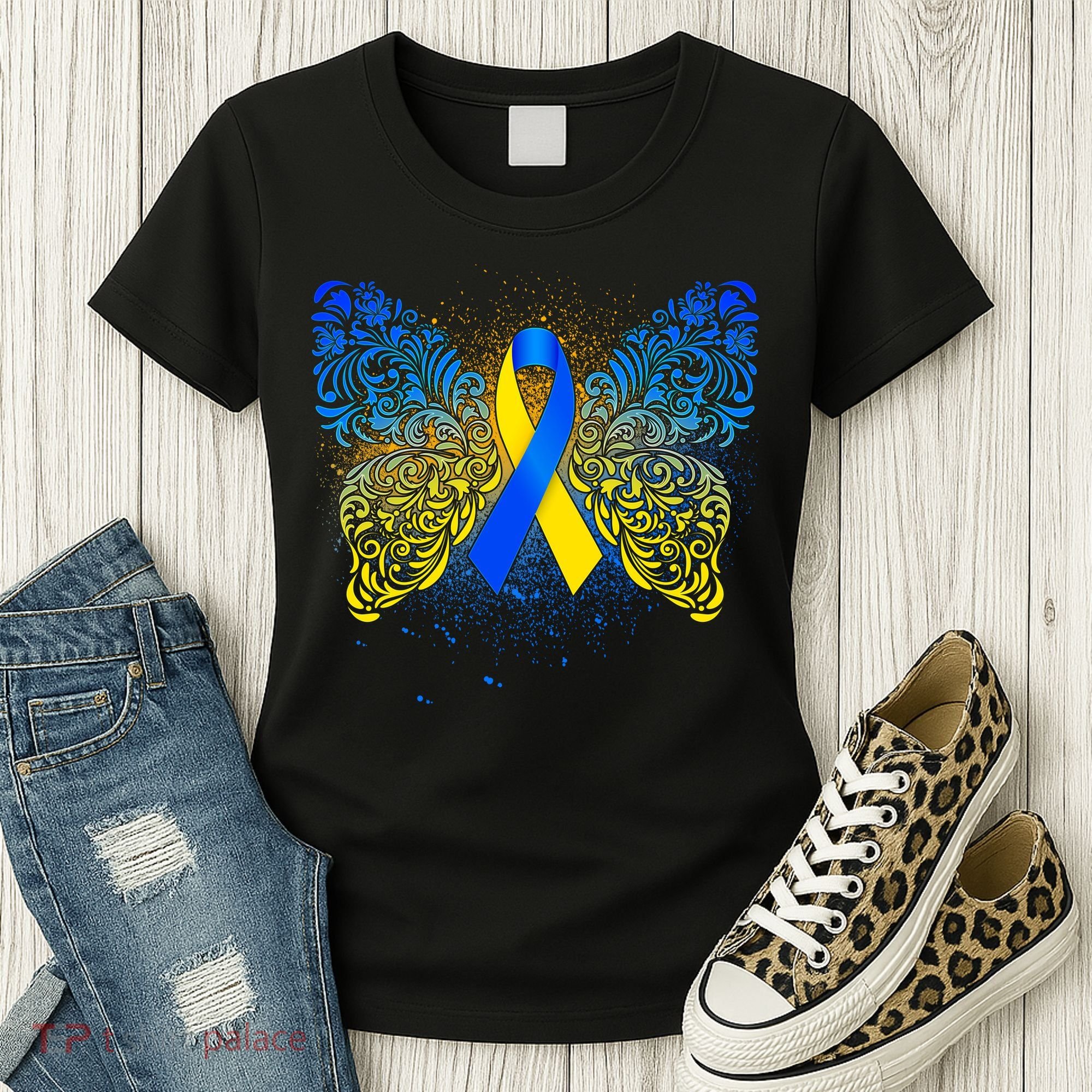 Down Syndrome Awareness Butterfly Ribbon Women's T-Shirt