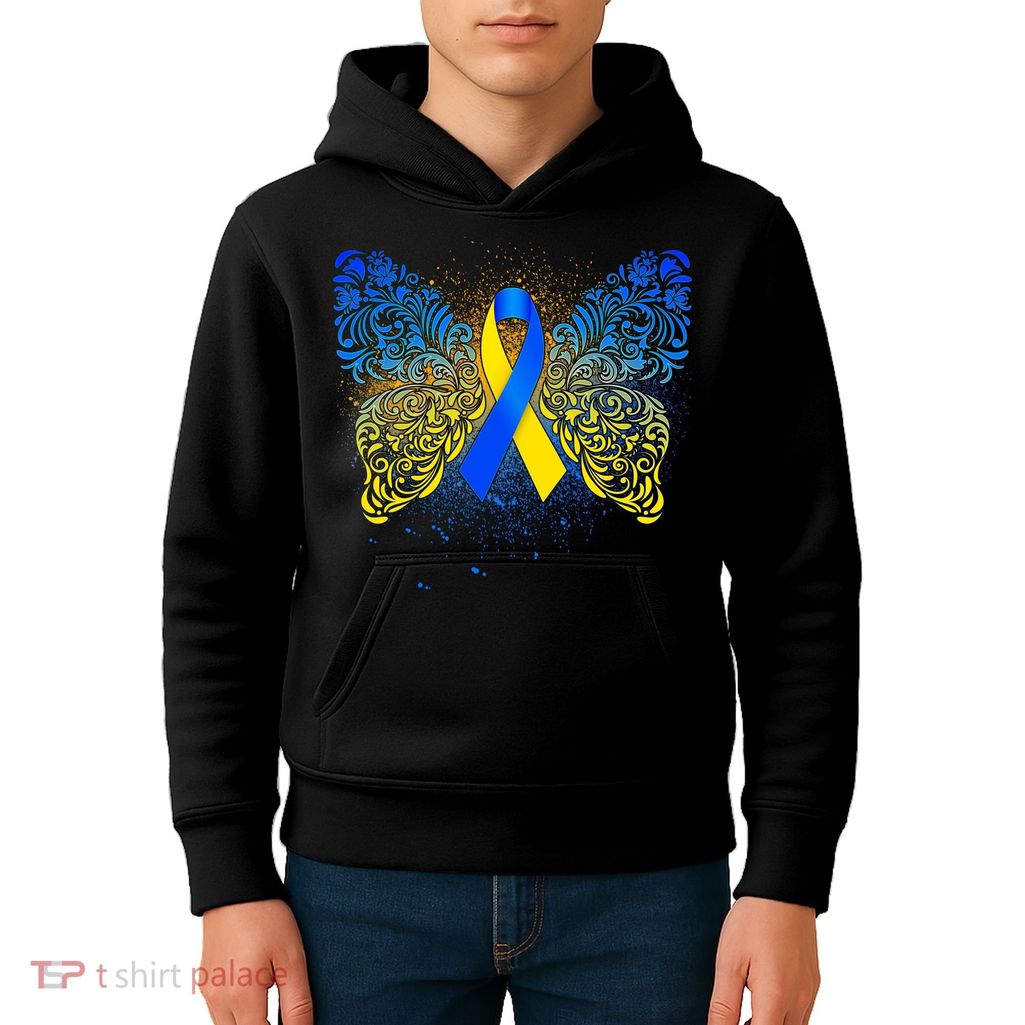 Down Syndrome Awareness Butterfly Ribbon Kids Hoodie