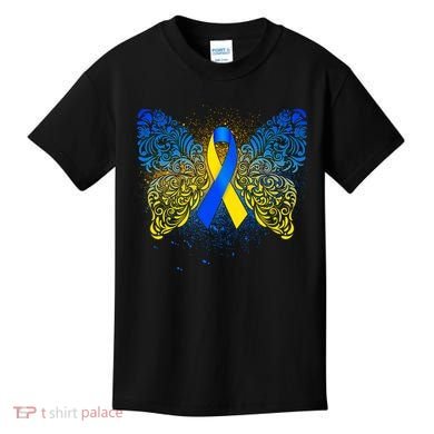 Down Syndrome Awareness Butterfly Ribbon Kids T-Shirt