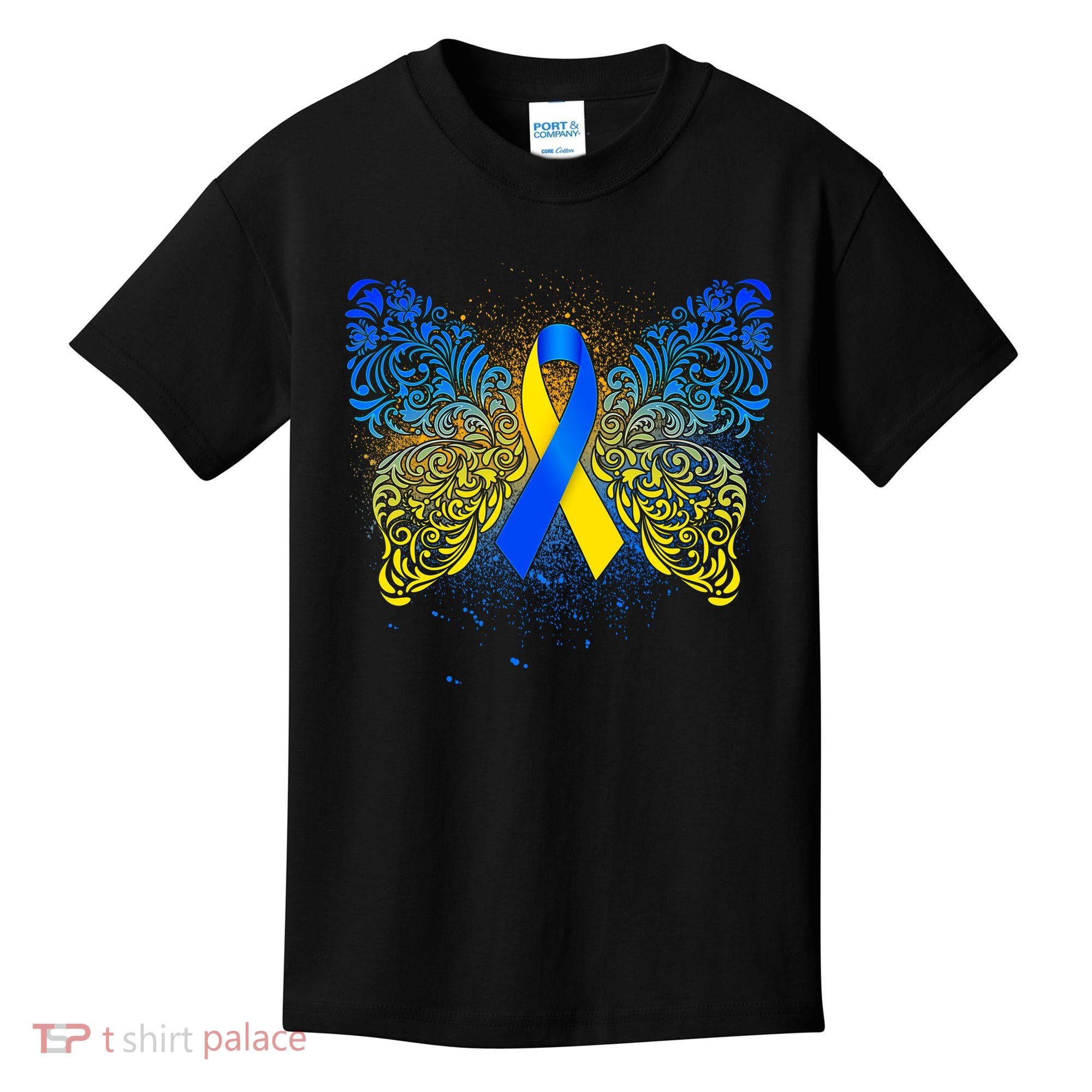 Down Syndrome Awareness Butterfly Ribbon Kids T-Shirt
