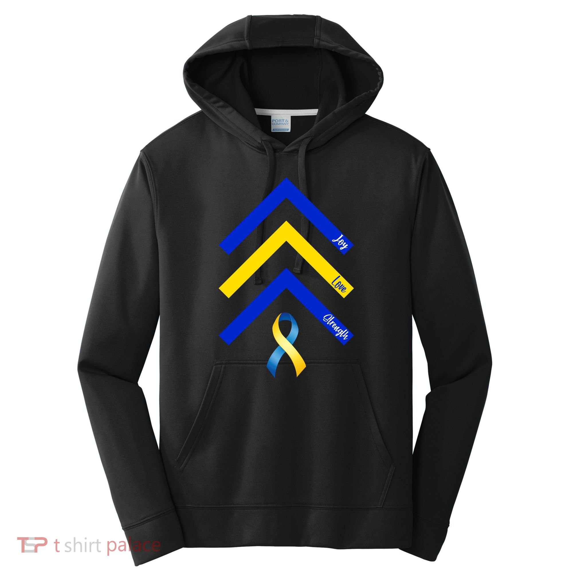 Down Syndrome Awareness Joy Love Strength  Performance Fleece Hoodie