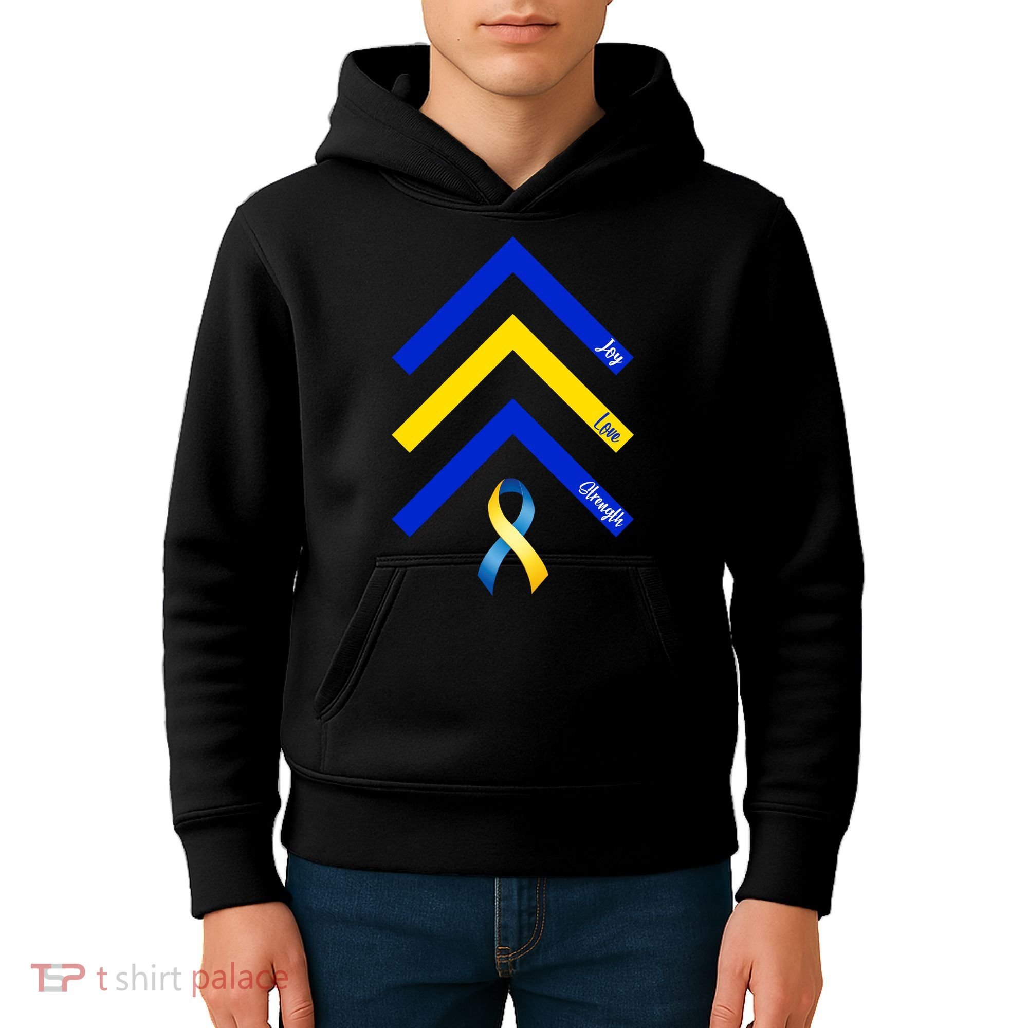 Down Syndrome Awareness Joy Love Strength  Kids Hoodie