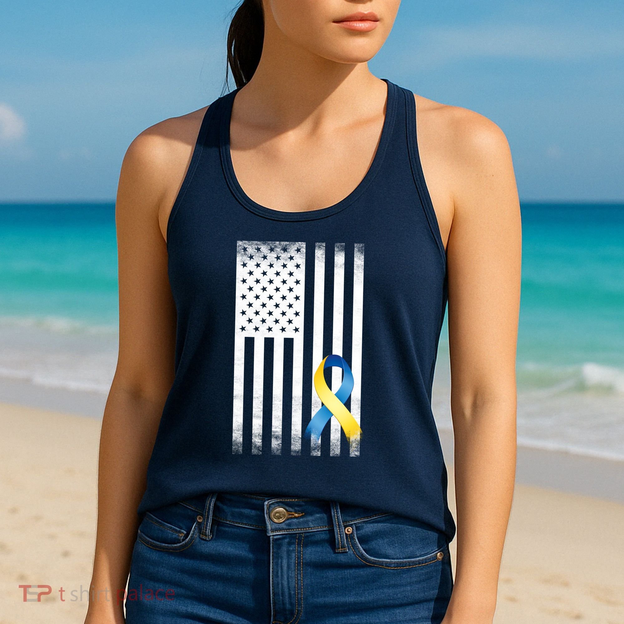 Down Syndrome Awareness USA Flag Women's Tank Top