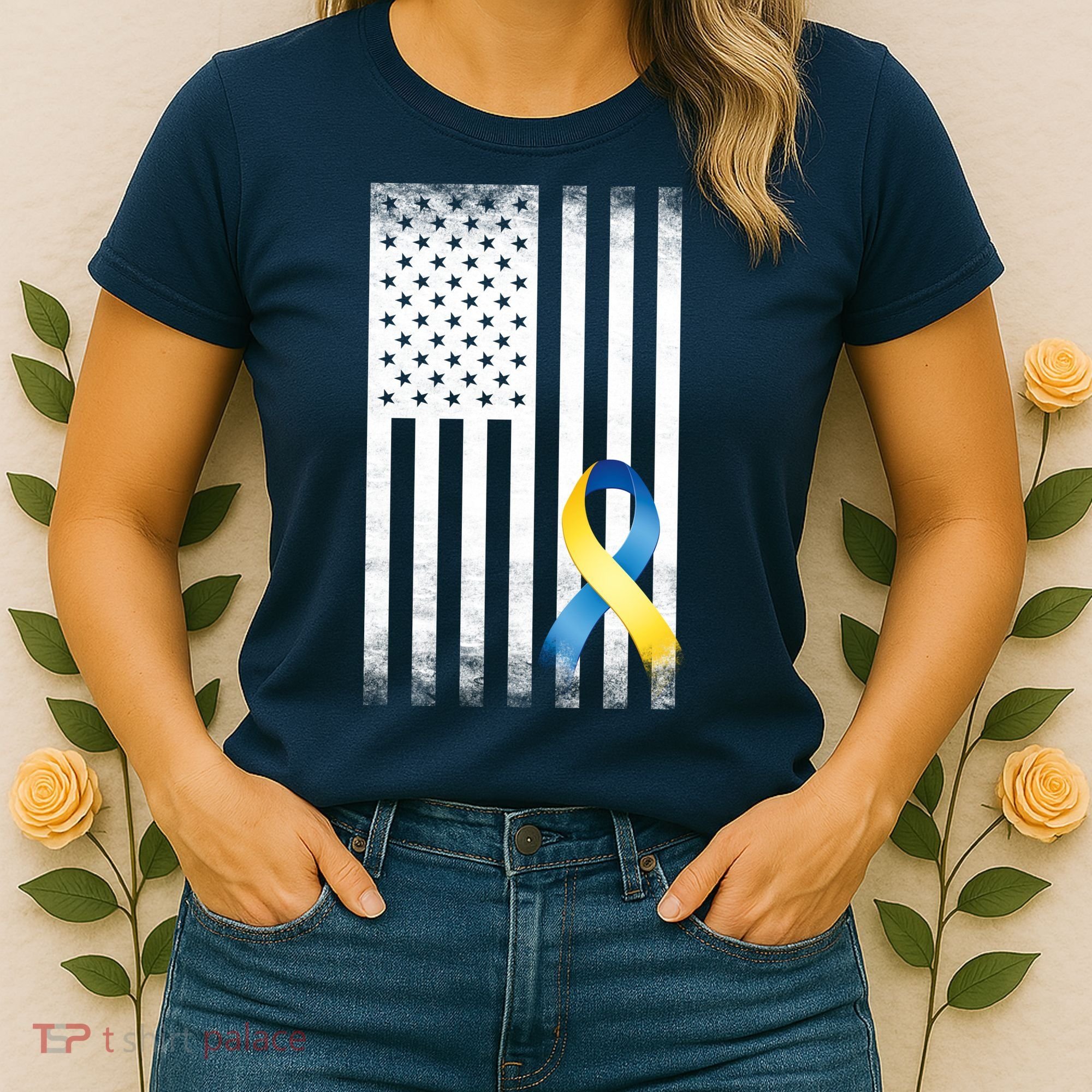 Down Syndrome Awareness USA Flag Women's T-Shirt