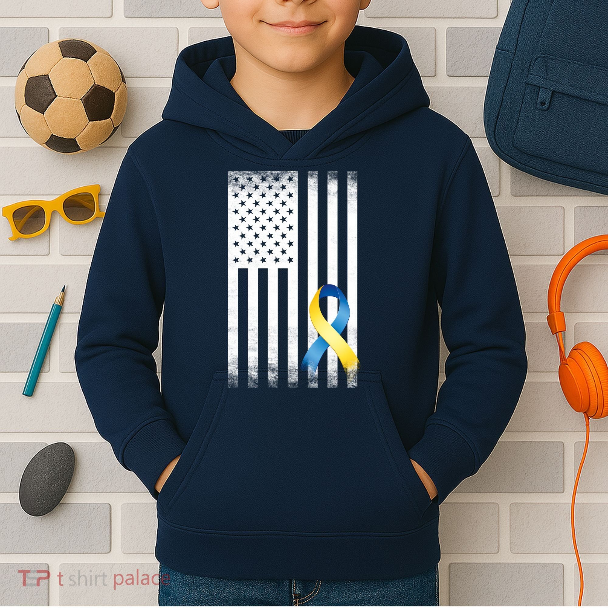 Down Syndrome Awareness USA Flag Kids Hoodie