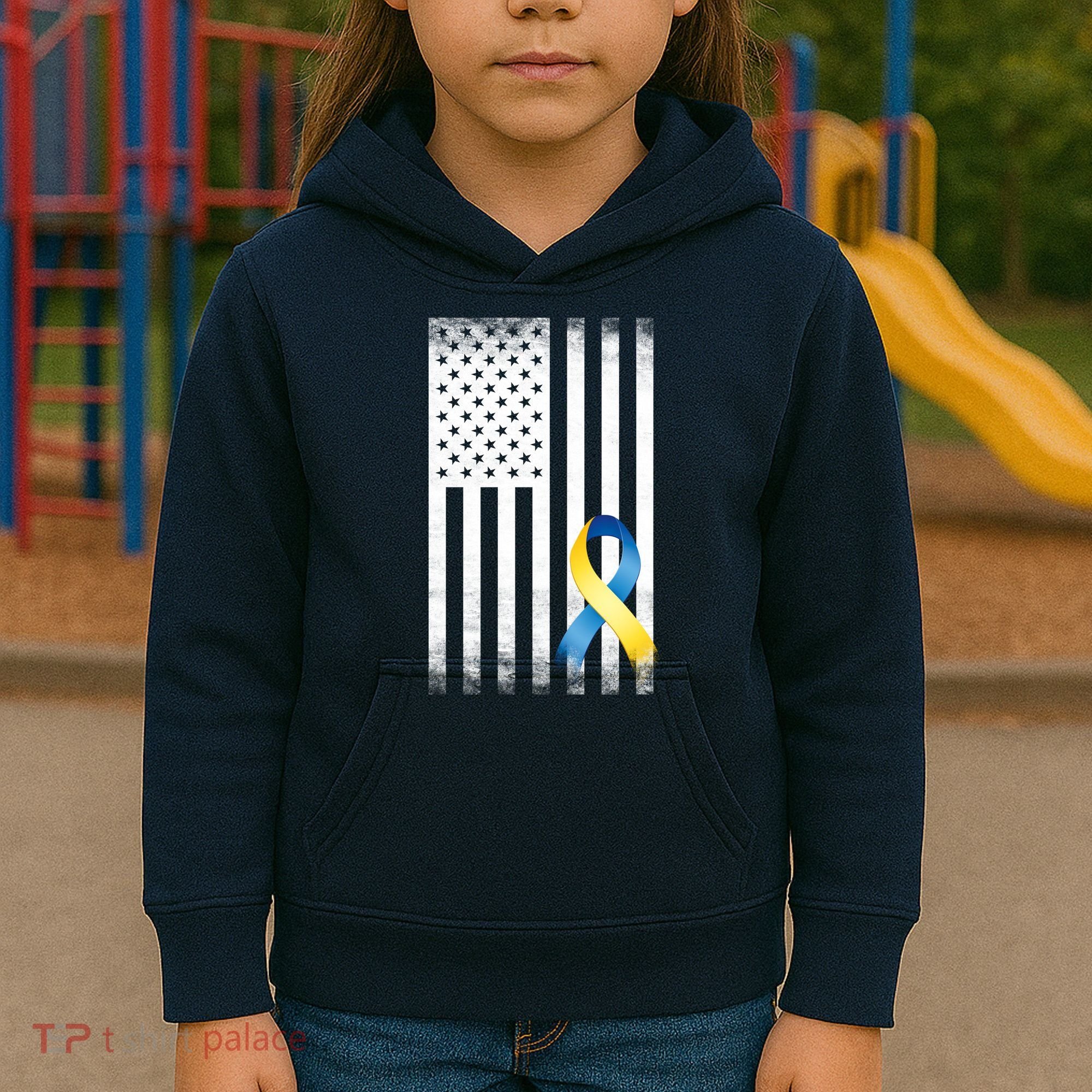 Down Syndrome Awareness USA Flag Kids Hoodie