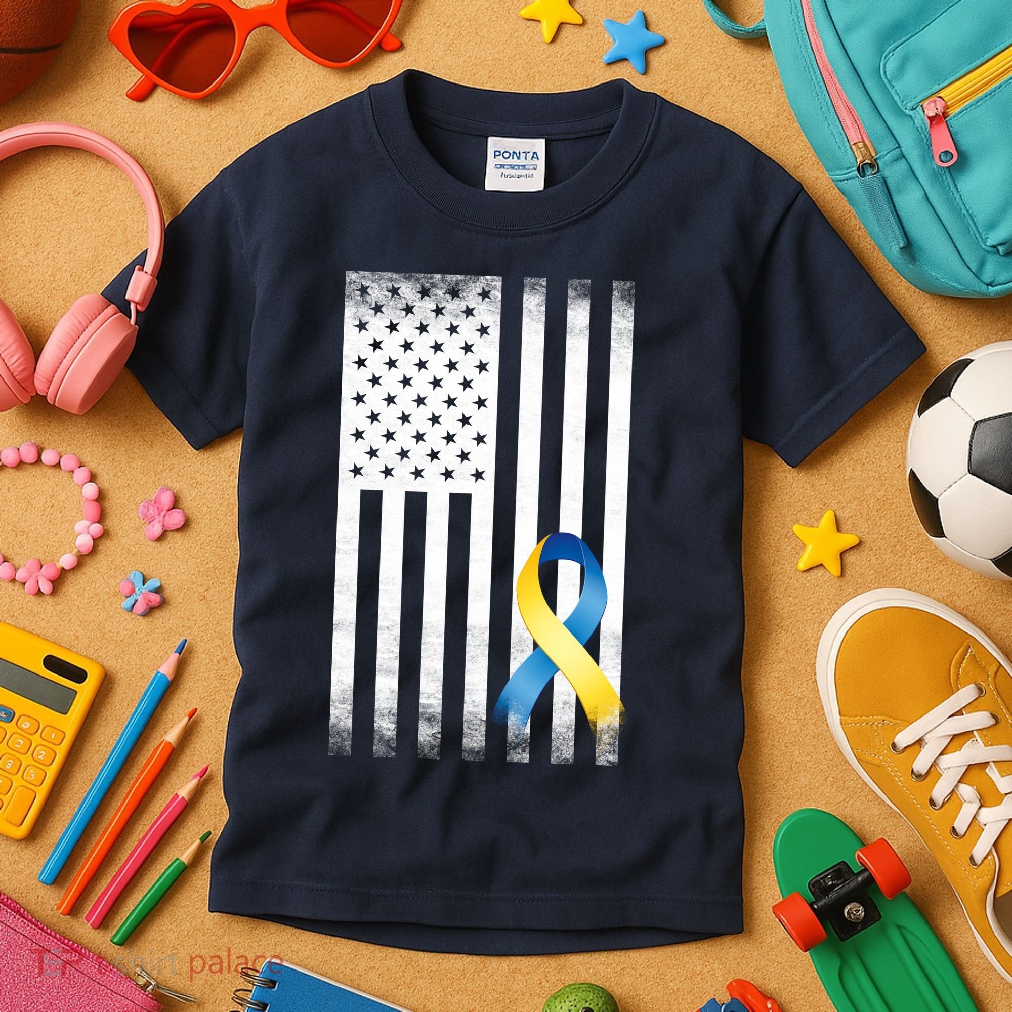 Down Syndrome Awareness USA Flag Kids T-Shirt