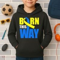 Down Syndrome Born This Way Ribbon Kids Hoodie thumb 2