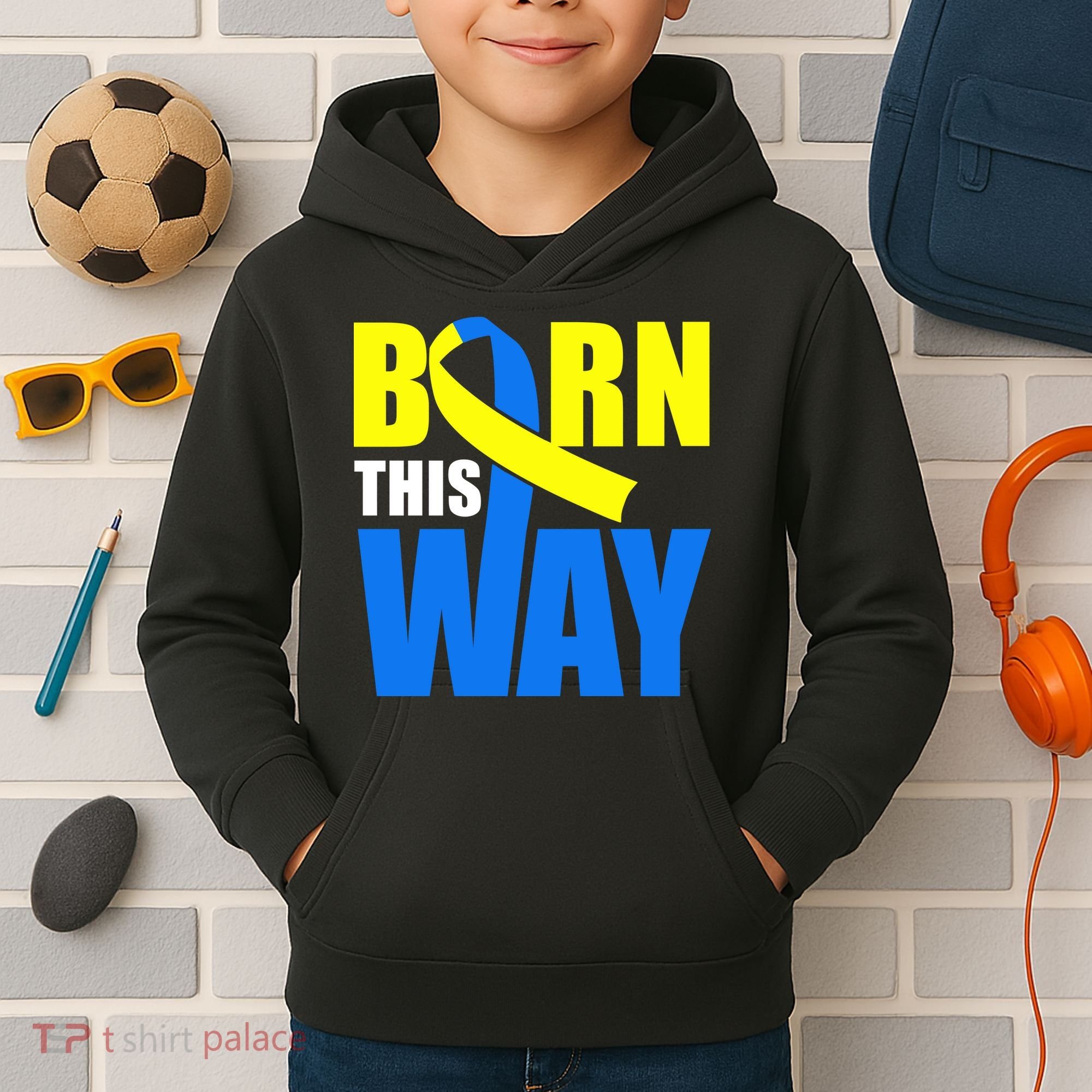 Down Syndrome Born This Way Ribbon Kids Hoodie