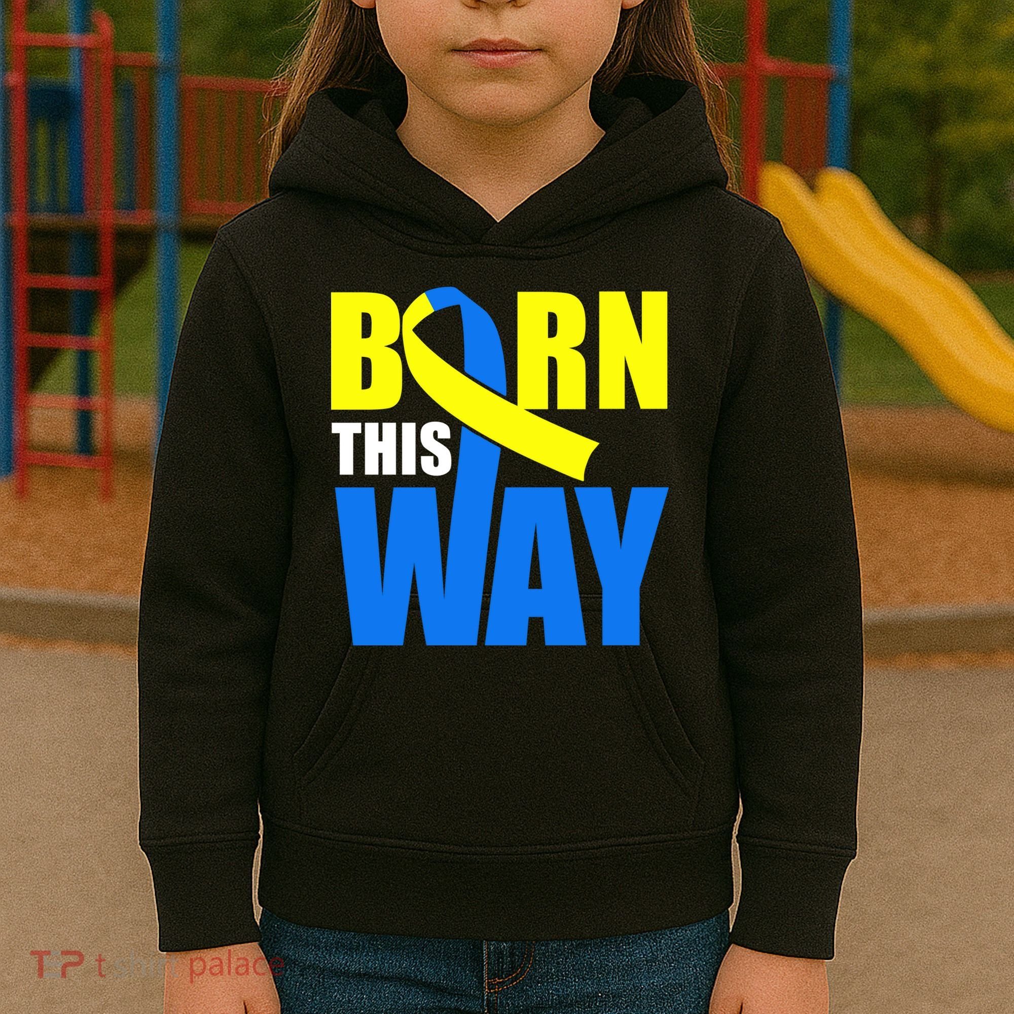 Down Syndrome Born This Way Ribbon Kids Hoodie