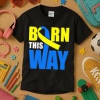 Down Syndrome Born This Way Ribbon Kids T-Shirt thumb 3