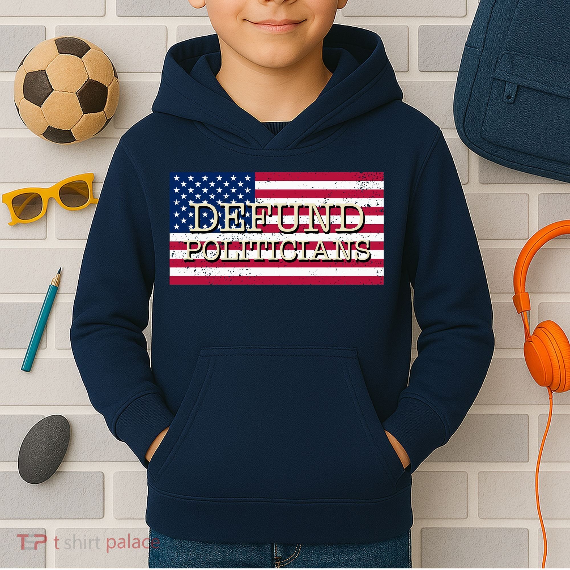 Defund Politicians American Flag Kids Hoodie