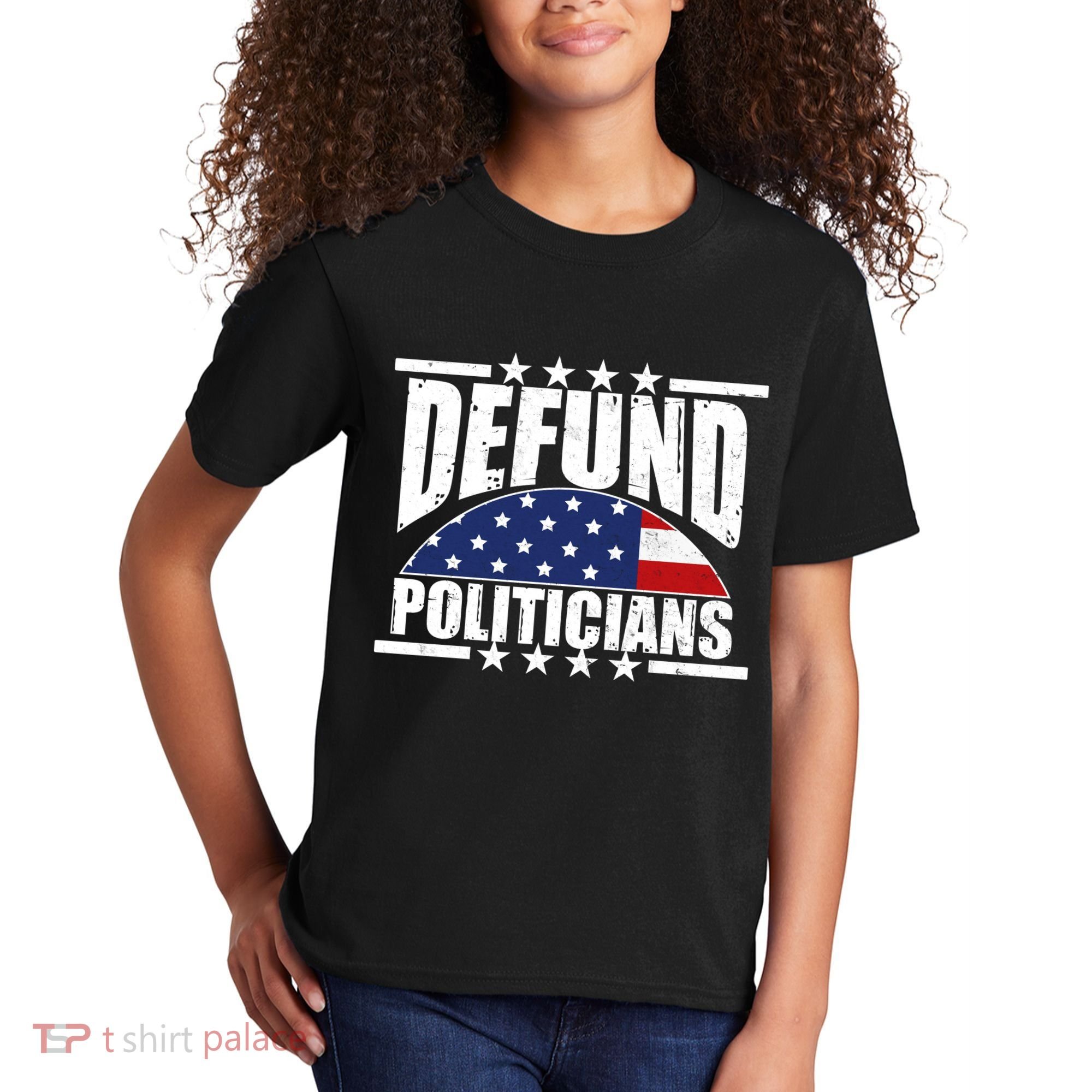 Defund Politicians American USA Flag Kids T-Shirt
