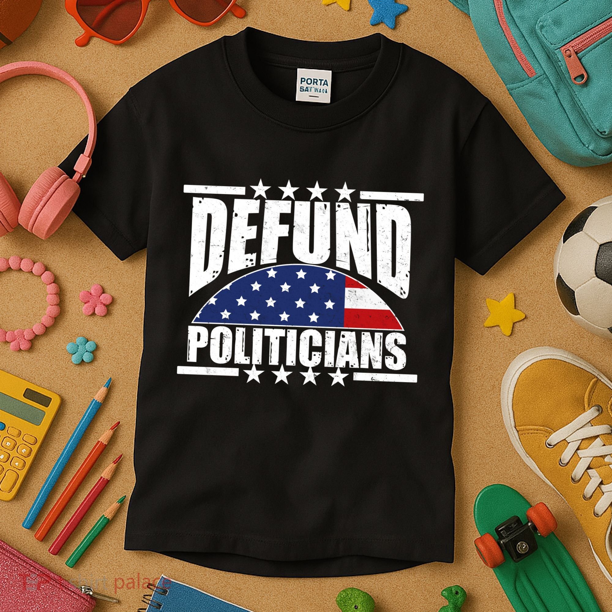 Defund Politicians American USA Flag Kids T-Shirt