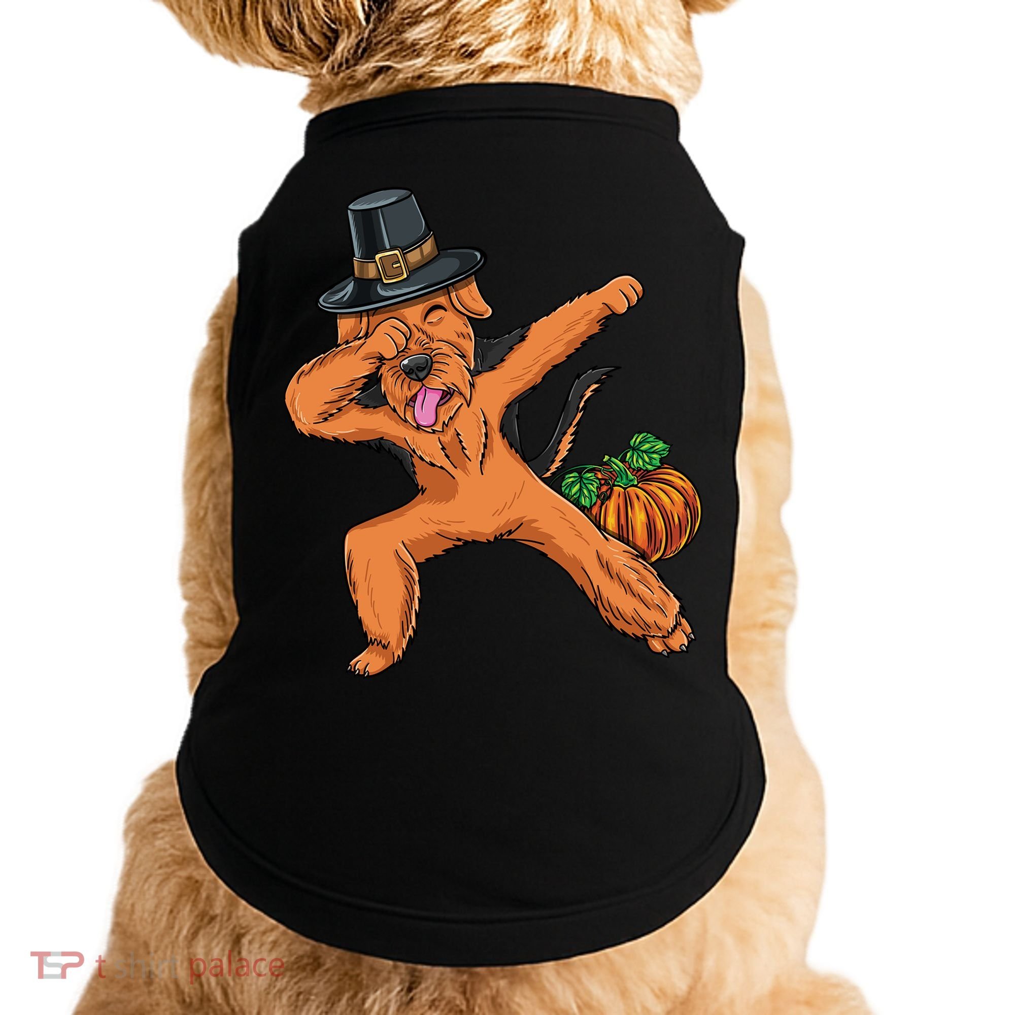 Dabbing Pilgrim Airedale Terrier Thanksgiving Meaningful Gift Doggie Tank