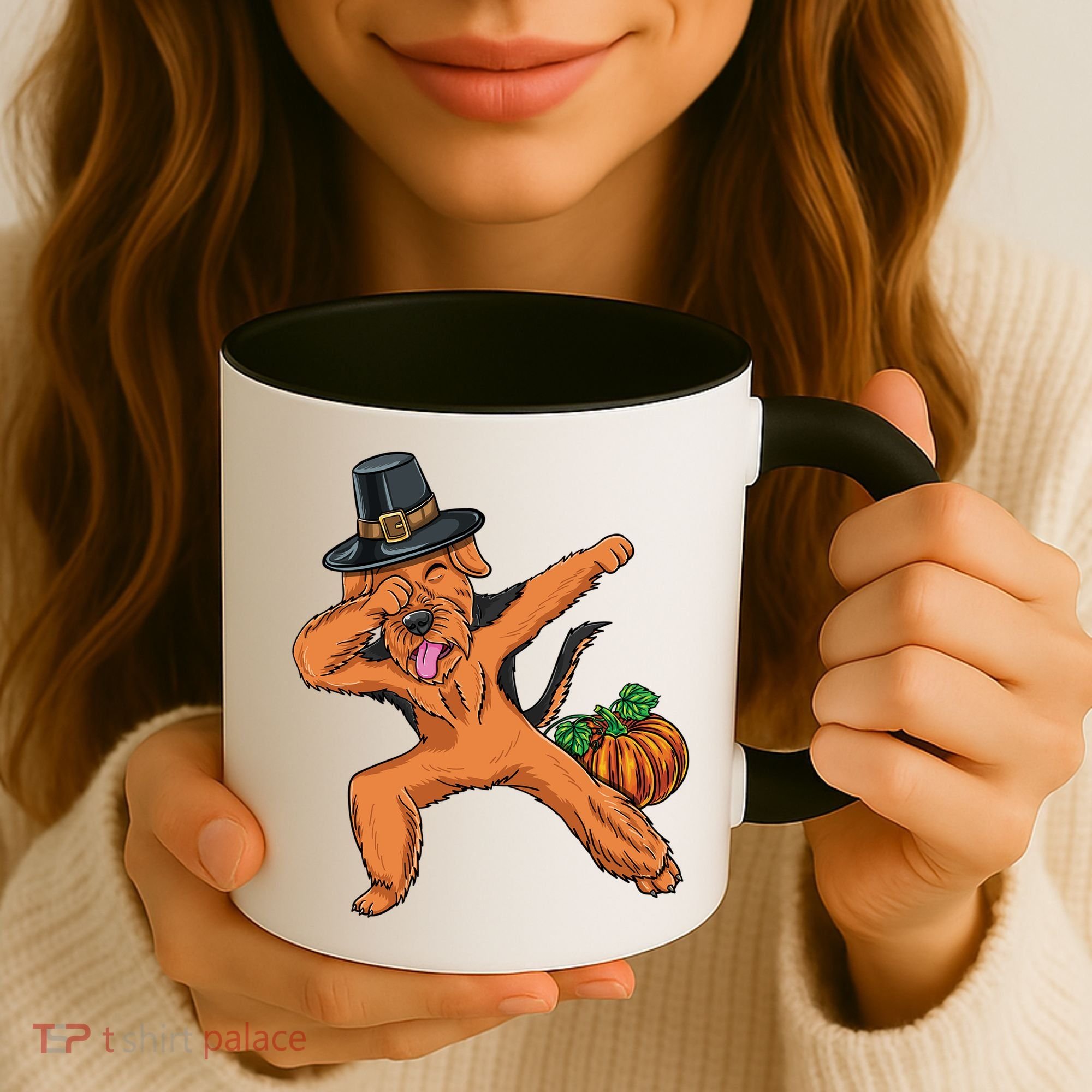Dabbing Pilgrim Airedale Terrier Thanksgiving Meaningful Gift Coffee Mug
