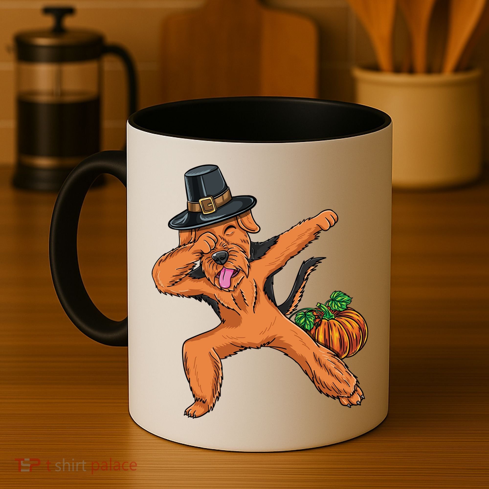 Dabbing Pilgrim Airedale Terrier Thanksgiving Meaningful Gift Coffee Mug