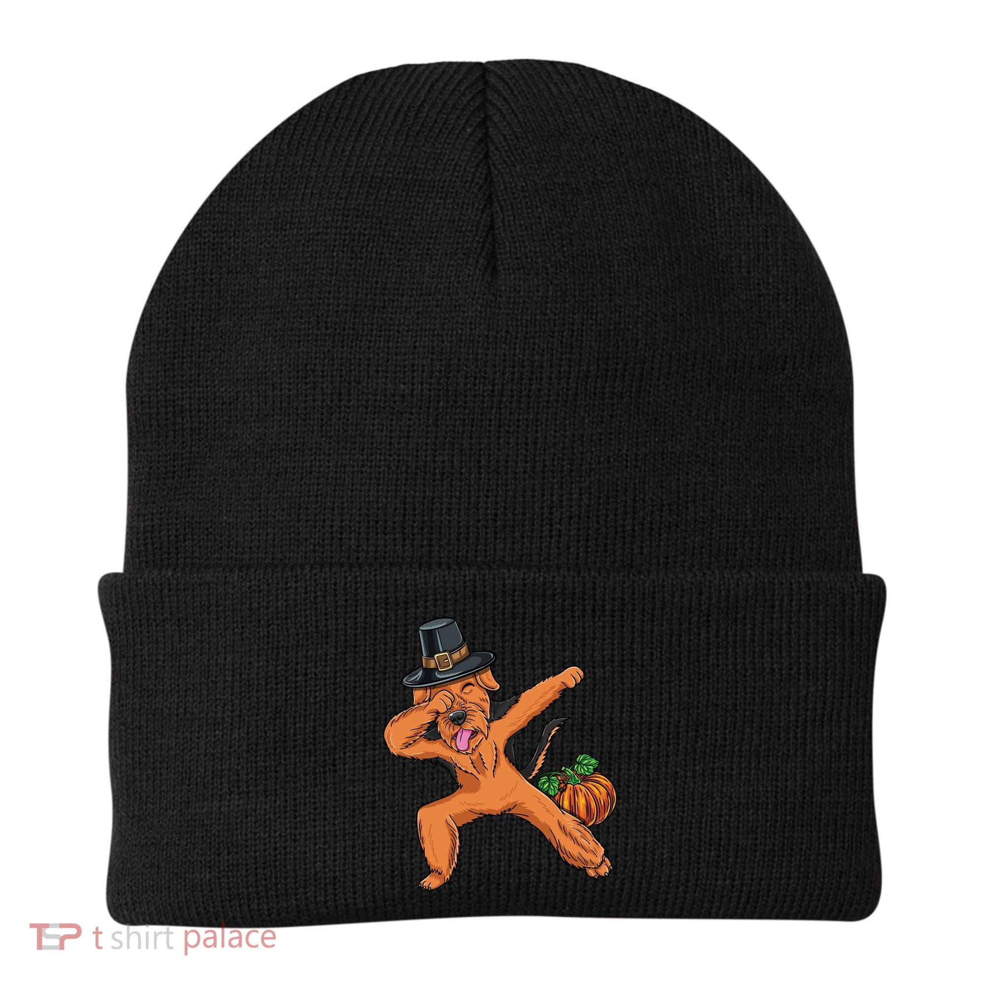 Dabbing Pilgrim Airedale Terrier Thanksgiving Meaningful Gift Beanie