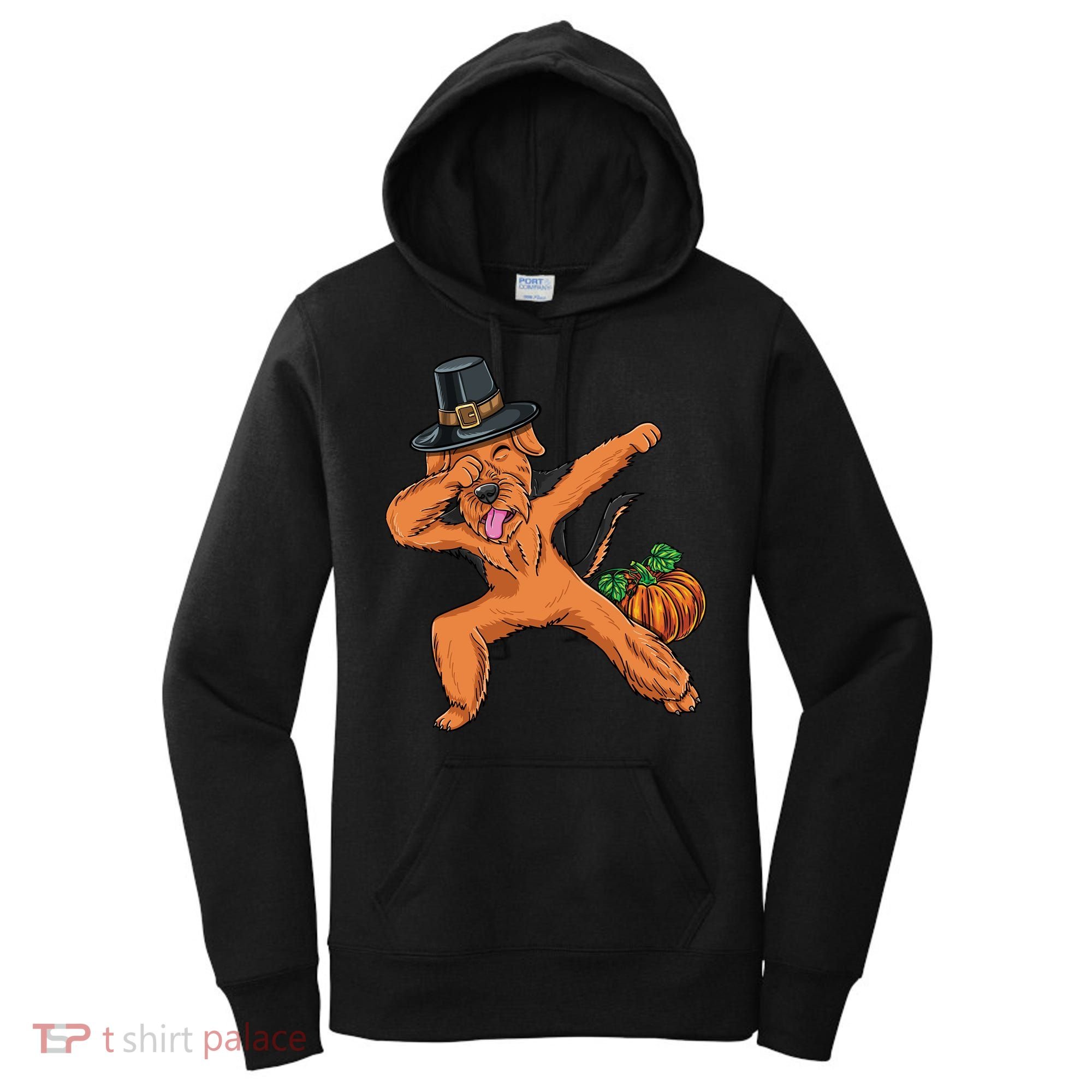 Dabbing Pilgrim Airedale Terrier Thanksgiving Meaningful Gift Women's Hoodie