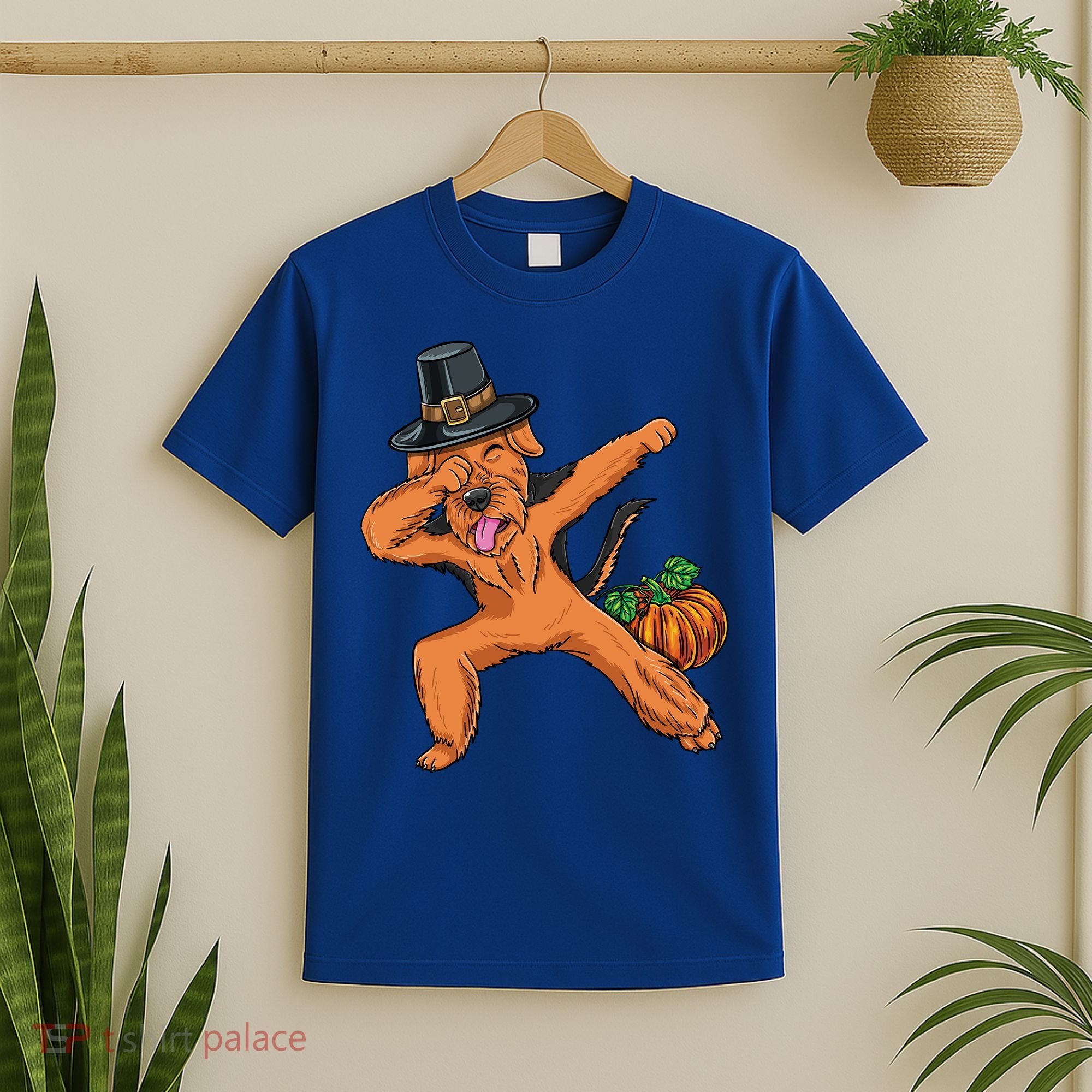Dabbing Pilgrim Airedale Terrier Thanksgiving Meaningful Gift T-Shirt