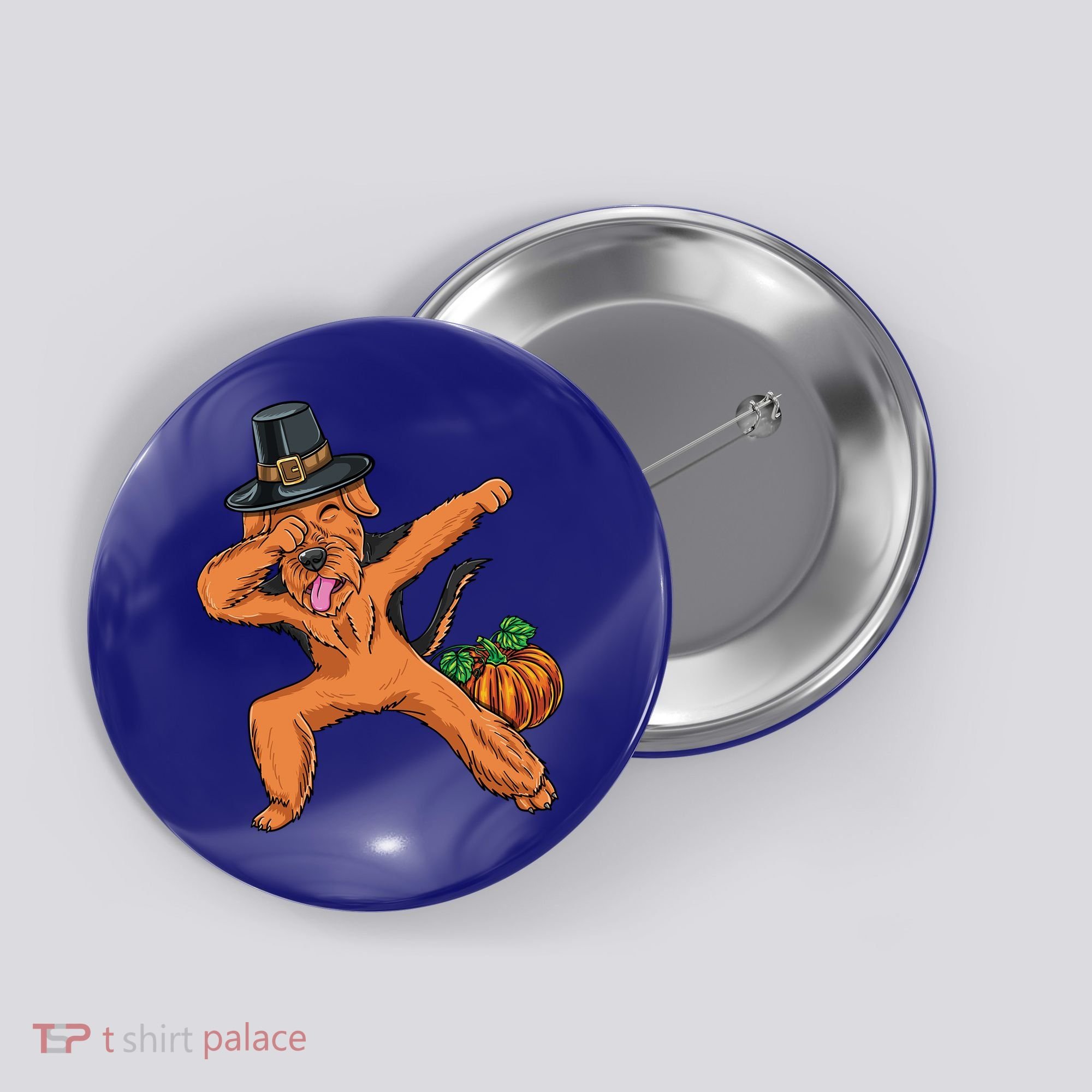 Dabbing Pilgrim Airedale Terrier Thanksgiving Meaningful Gift Button