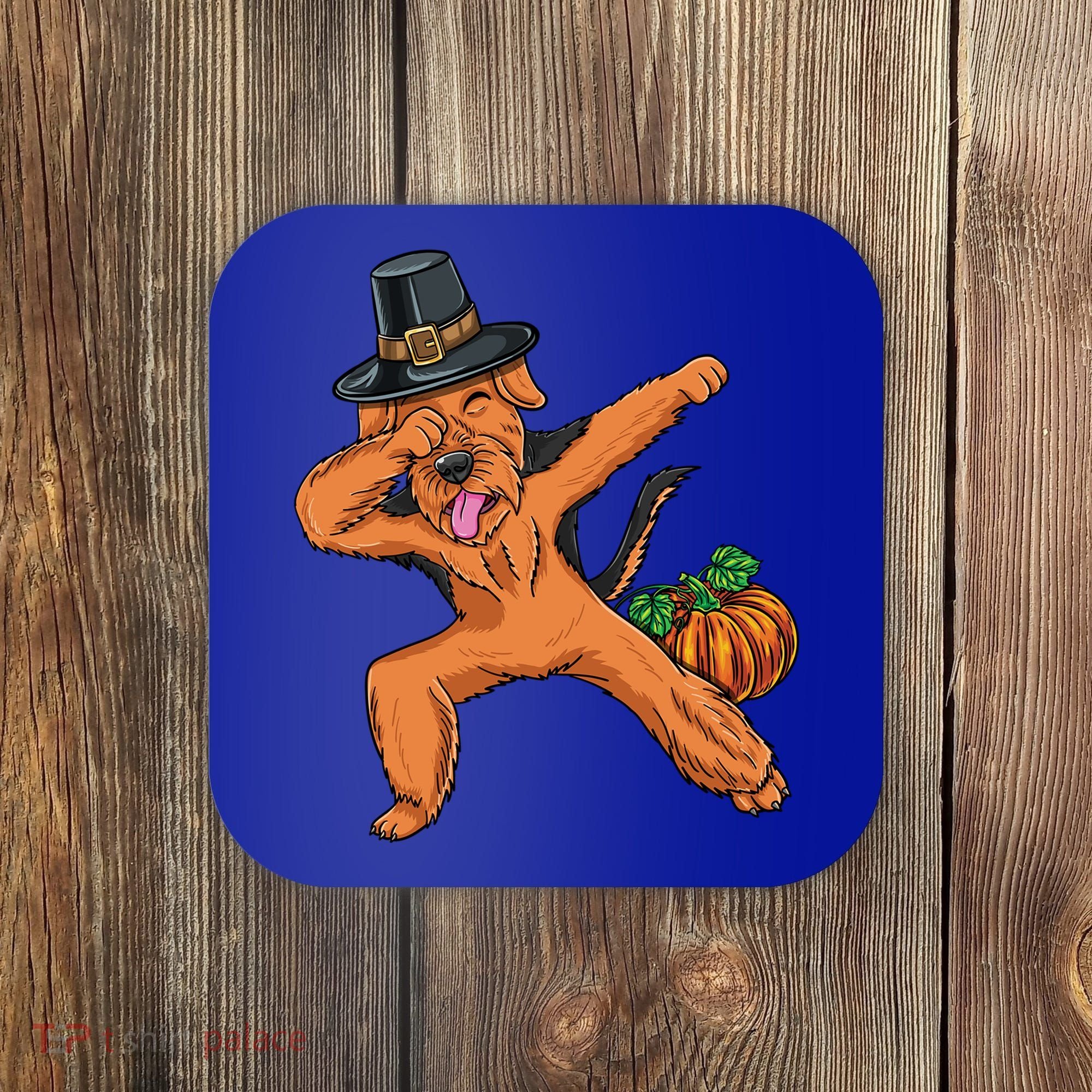 Dabbing Pilgrim Airedale Terrier Thanksgiving Meaningful Gift Coaster