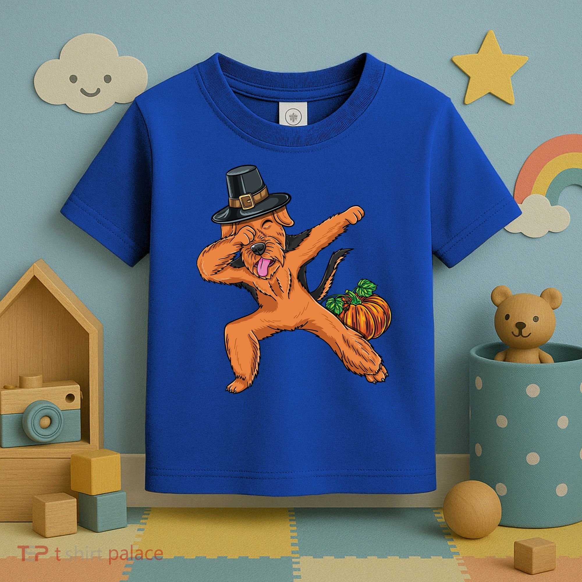 Dabbing Pilgrim Airedale Terrier Thanksgiving Meaningful Gift Toddler T-Shirt