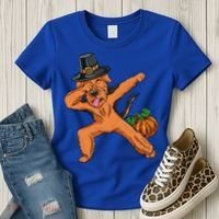 Dabbing Pilgrim Airedale Terrier Thanksgiving Meaningful Gift Women's T-Shirt thumb 3