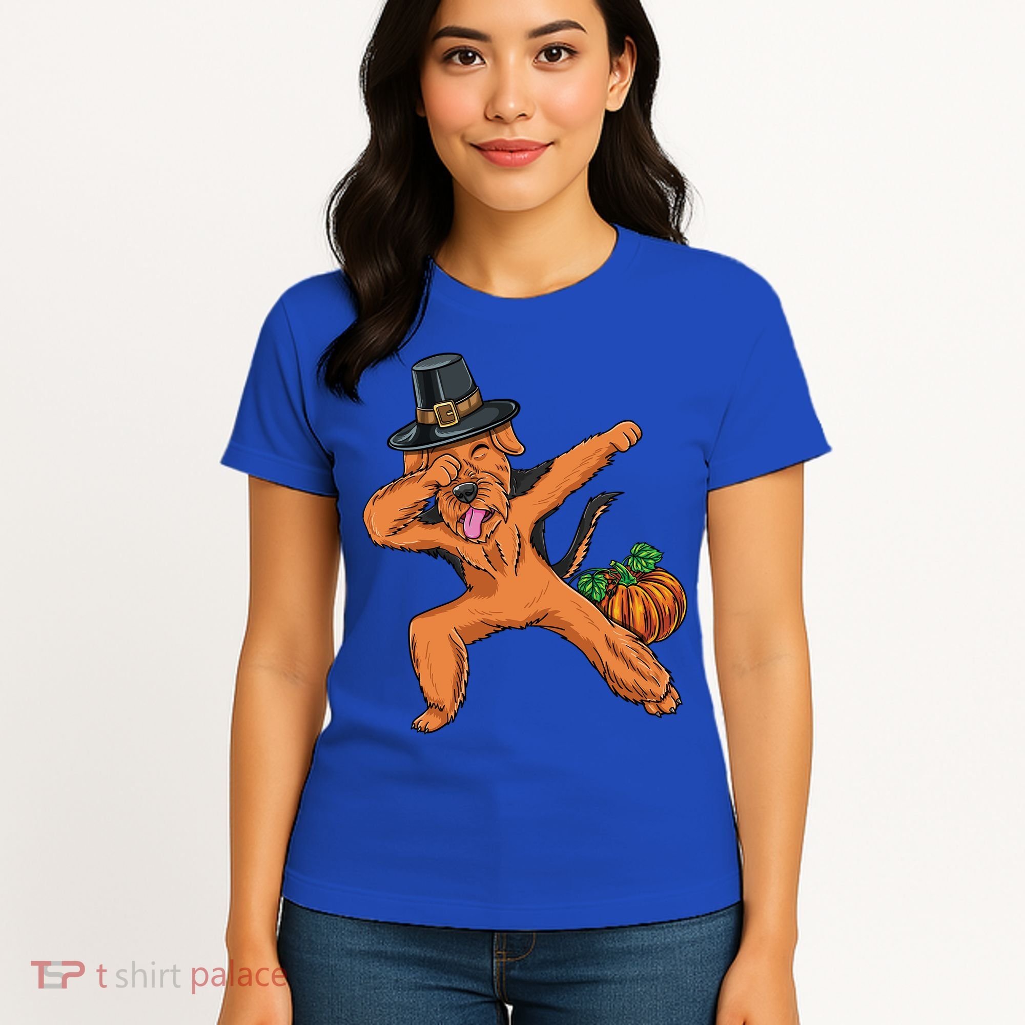 Dabbing Pilgrim Airedale Terrier Thanksgiving Meaningful Gift Women's T-Shirt