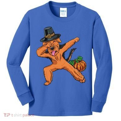 Dabbing Pilgrim Airedale Terrier Thanksgiving Meaningful Gift Kids Long Sleeve Shirt