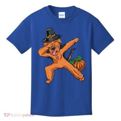 Dabbing Pilgrim Airedale Terrier Thanksgiving Meaningful Gift Kids T-Shirt