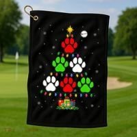 Dog Paws As Christmas Tree Matching Dog Lover Owner Family Great Gift Golf Towel thumb 1
